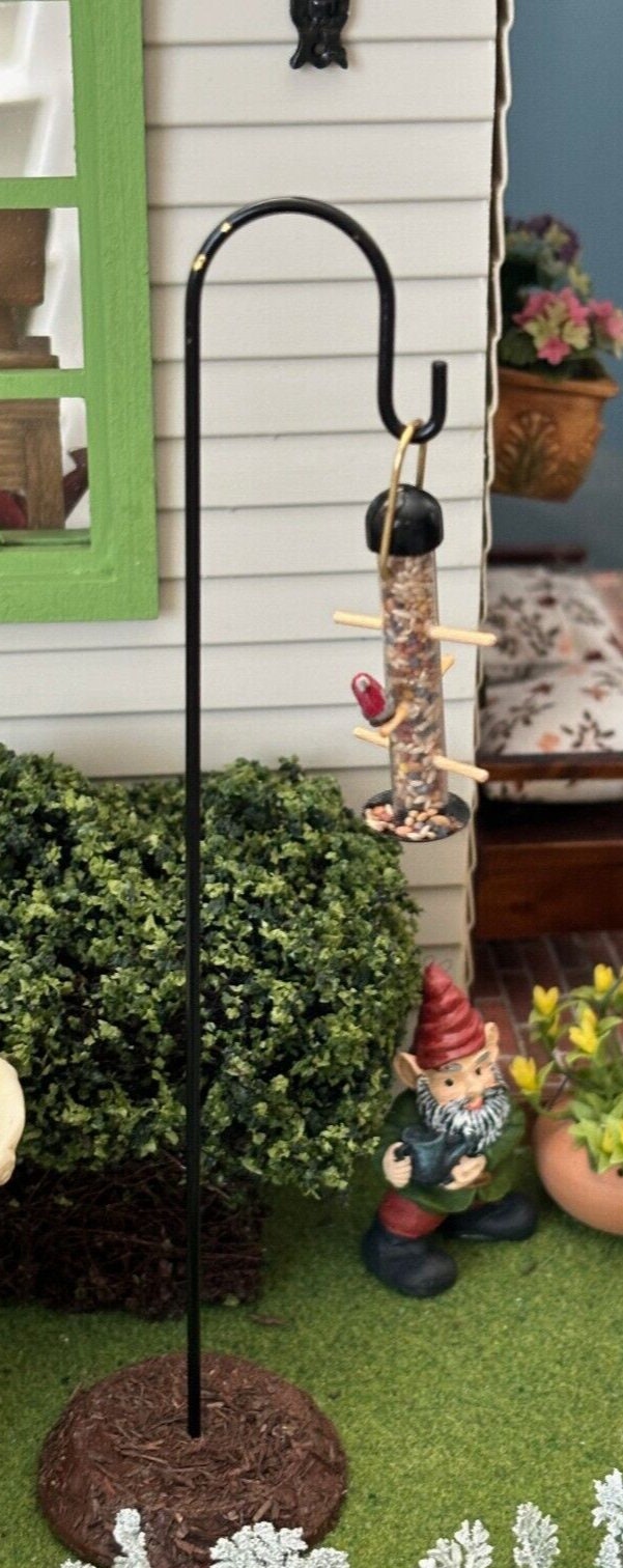 Dollhouse miniature birdhouse with red bird - handcrafted