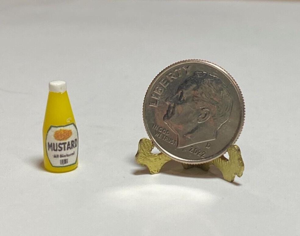 Dollhouse miniature bottle of yellow mustard - handcrafted