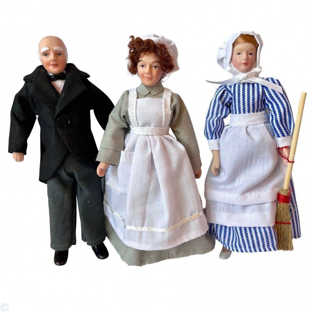 Dollhouse miniature butler, cook, and housemaid set 1/12 scale
