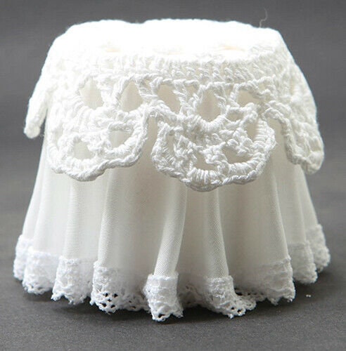 Dollhouse miniature lace top skirted table in white