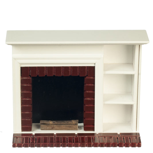 Dollhouse miniature white fireplace with shelves