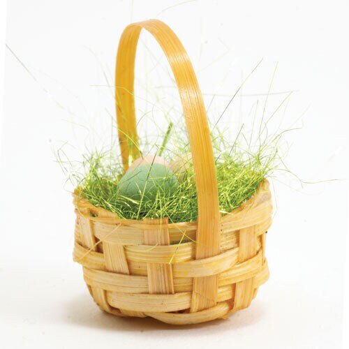 Dollhouse miniature easter basket with 3 eggs