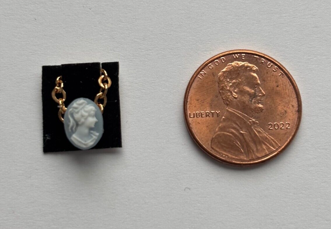 Dollhouse Miniature Blue Cameo on Chain