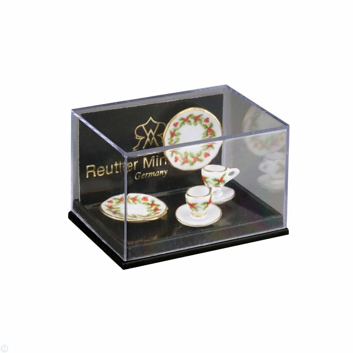 Reutter Porcelain - Dollhouse Miniature 2 Coffee Settings, Mistletoe Design