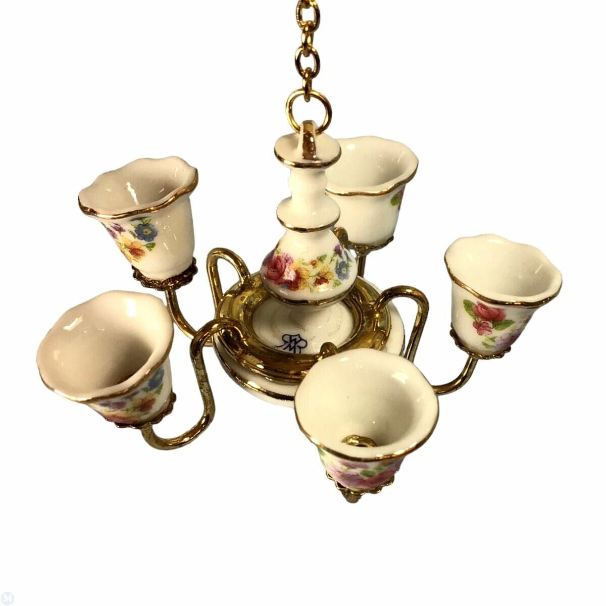 Reutter Porcelain Dollhouse Miniature Porcelain Dresden Rose Chandelier