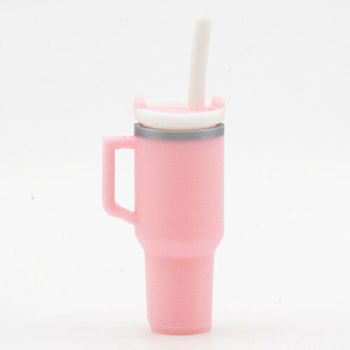 Dollhouse Miniature Tumbler with Removable Lid and Straw, Pink