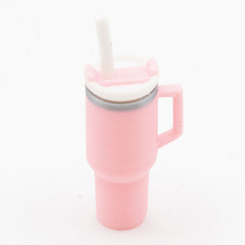 Dollhouse Miniature Tumbler with Removable Lid and Straw, Pink