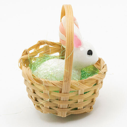 Dollhouse Miniature Bunny in Basket with Lollipop