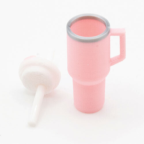 Dollhouse Miniature Tumbler with Removable Lid and Straw, Pink
