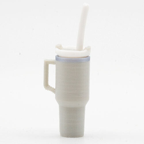 Dollhouse Miniature Tumbler with Removable Lid and Straw, Gray