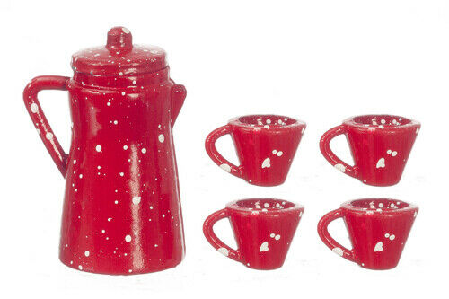 Dollhouse Miniature Red Spatterware Coffee Set of 5