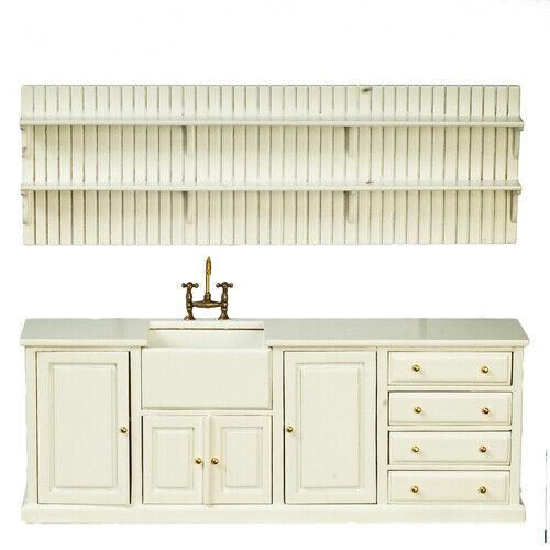 JBM Fine Miniature Kitchen Sink and Plate Rack in White for Dollhouse