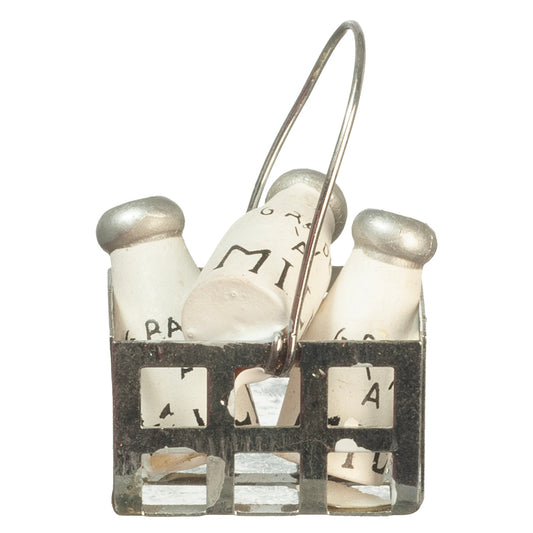 Dollhouse Miniature Milk Bottles in a Basket