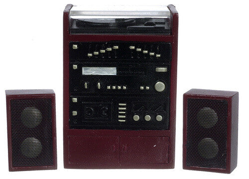 Dollhouse Miniature Stereo with Speakers in Mahogany