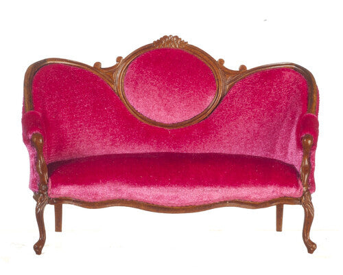 Dollhouse Miniature JBM Victorian Sofa in Pink and Walnut