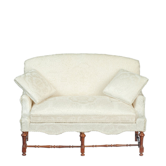Dollhouse Miniature JBM Jacobean Settee in White and Walnut