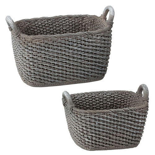 Dollhouse Miniature Pair of Gray Baskets, Made of Resin