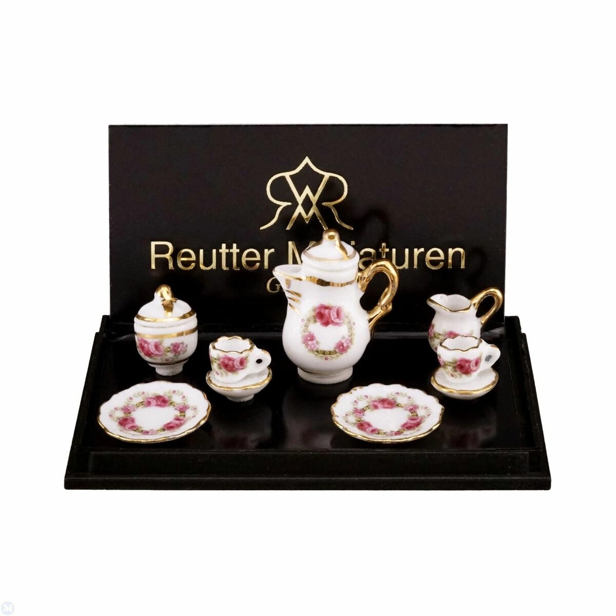 Dollhouse Miniature Reutter Porcelain Coffee Set for 2 in Rose Design