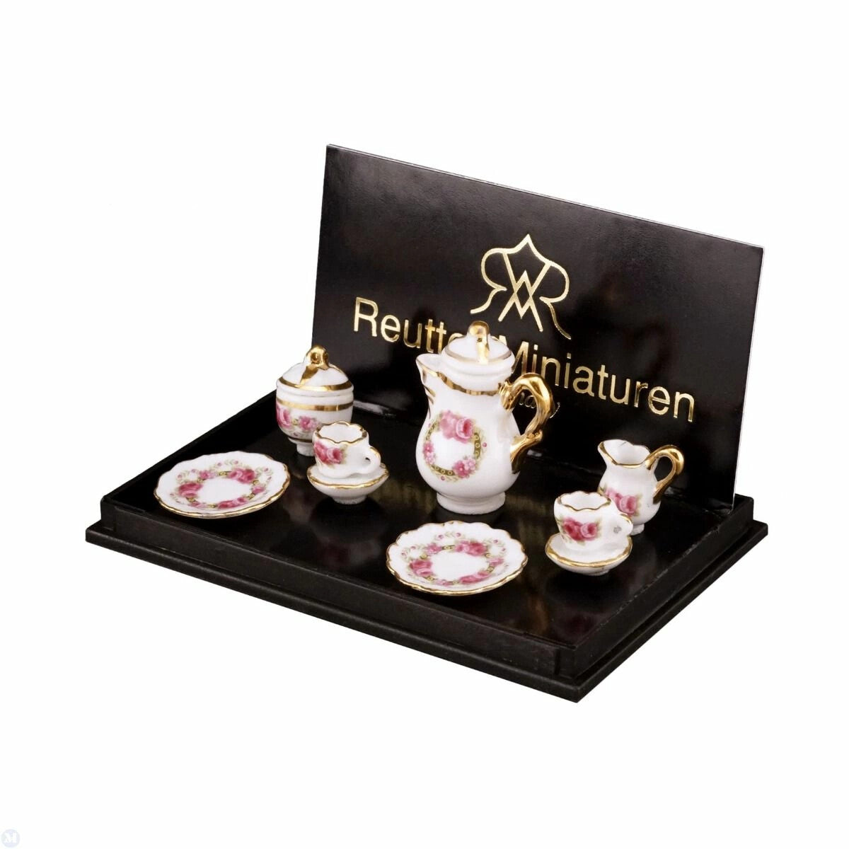 Dollhouse Miniature Reutter Porcelain Coffee Set for 2 in Rose Design