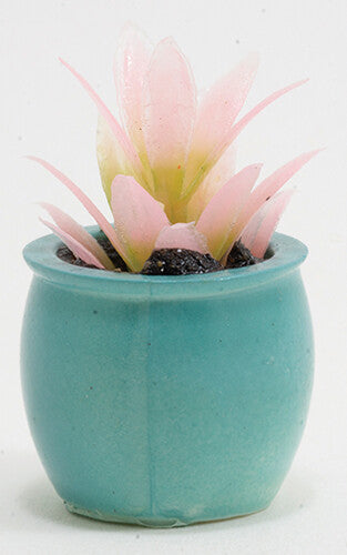 Dollhouse Miniature Pink Plant  in Turquoise Pot