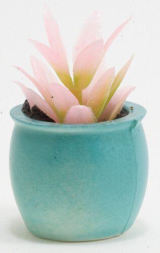 Dollhouse Miniature Pink Plant  in Turquoise Pot