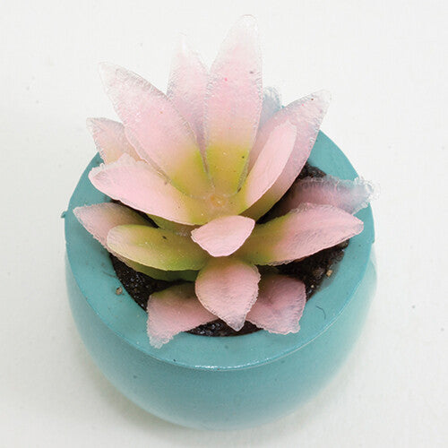 Dollhouse Miniature Pink Plant  in Turquoise Pot