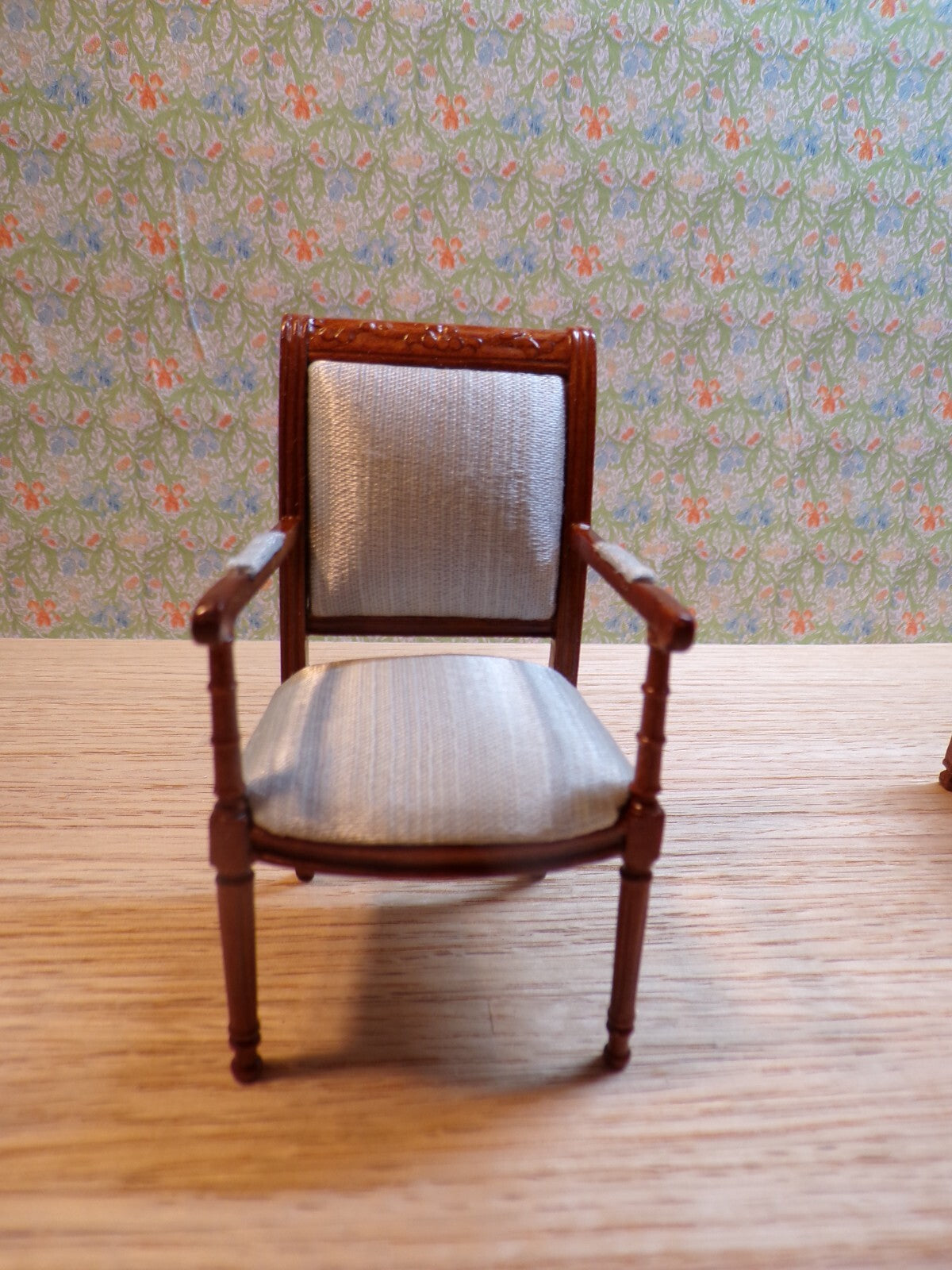 Dollhouse Miniature Walnut Living Room Set of 2 with Blue Upholstery by Hansson