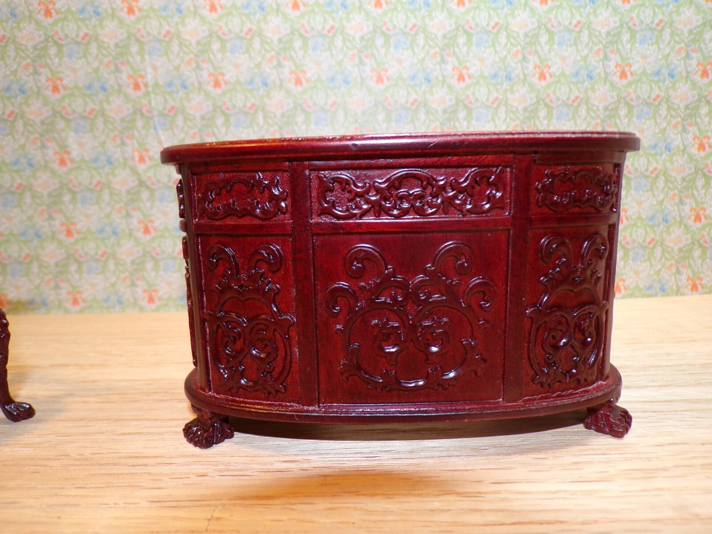 Dollhouse Miniature Mahogany Kidney Desk, Leather Top, and Chair by Hansson