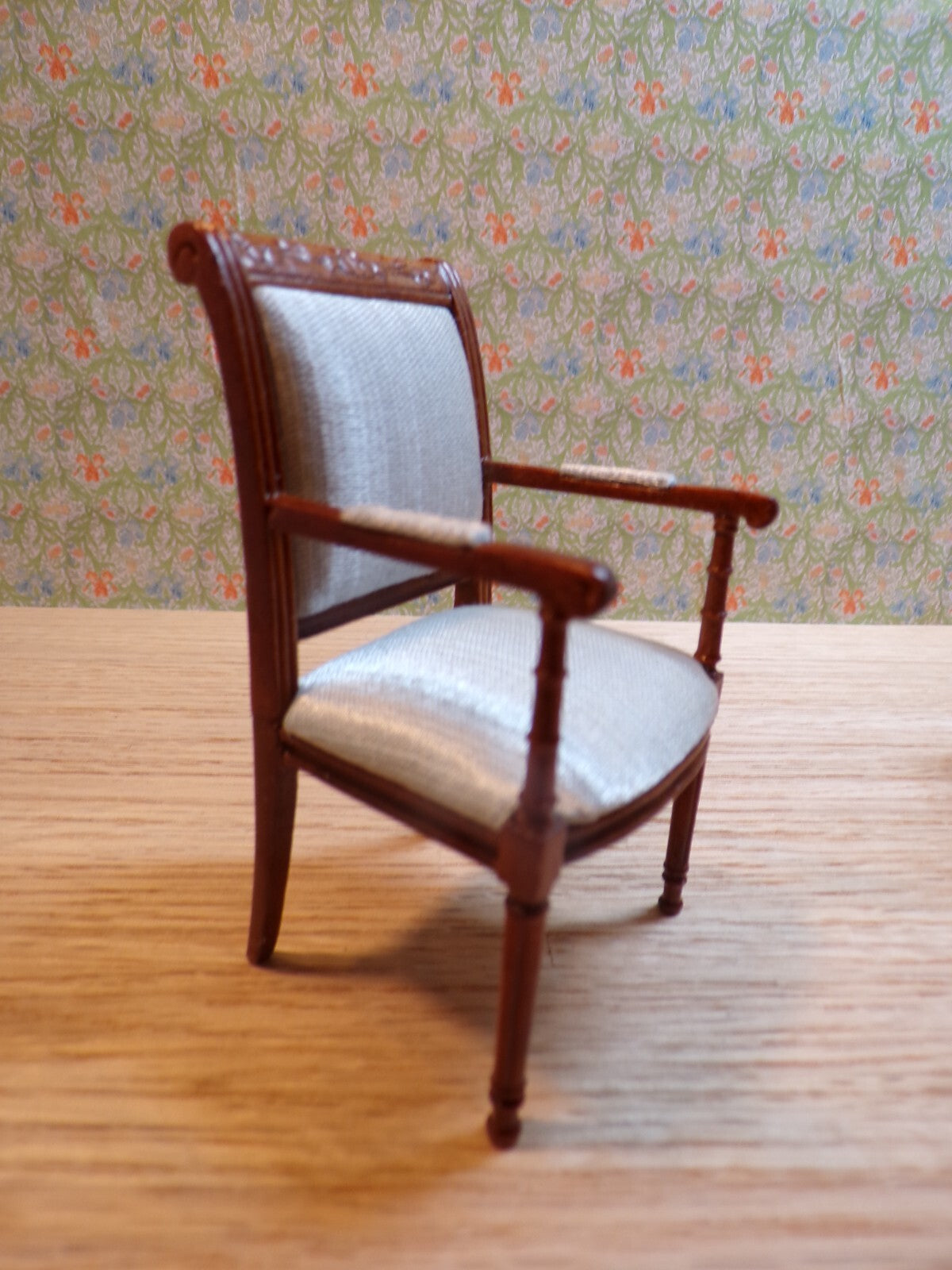 Dollhouse Miniature Walnut Living Room Set of 2 with Blue Upholstery by Hansson