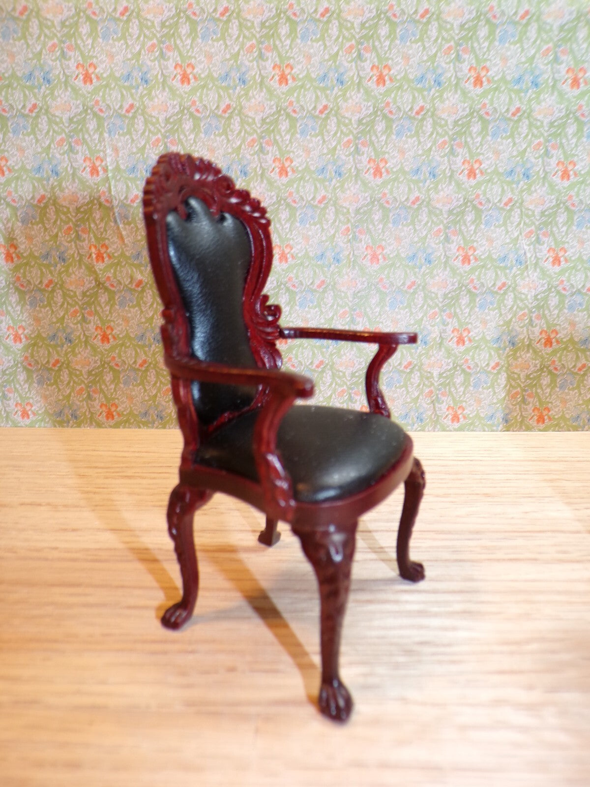 Dollhouse Miniature Mahogany Kidney Desk, Leather Top, and Chair by Hansson