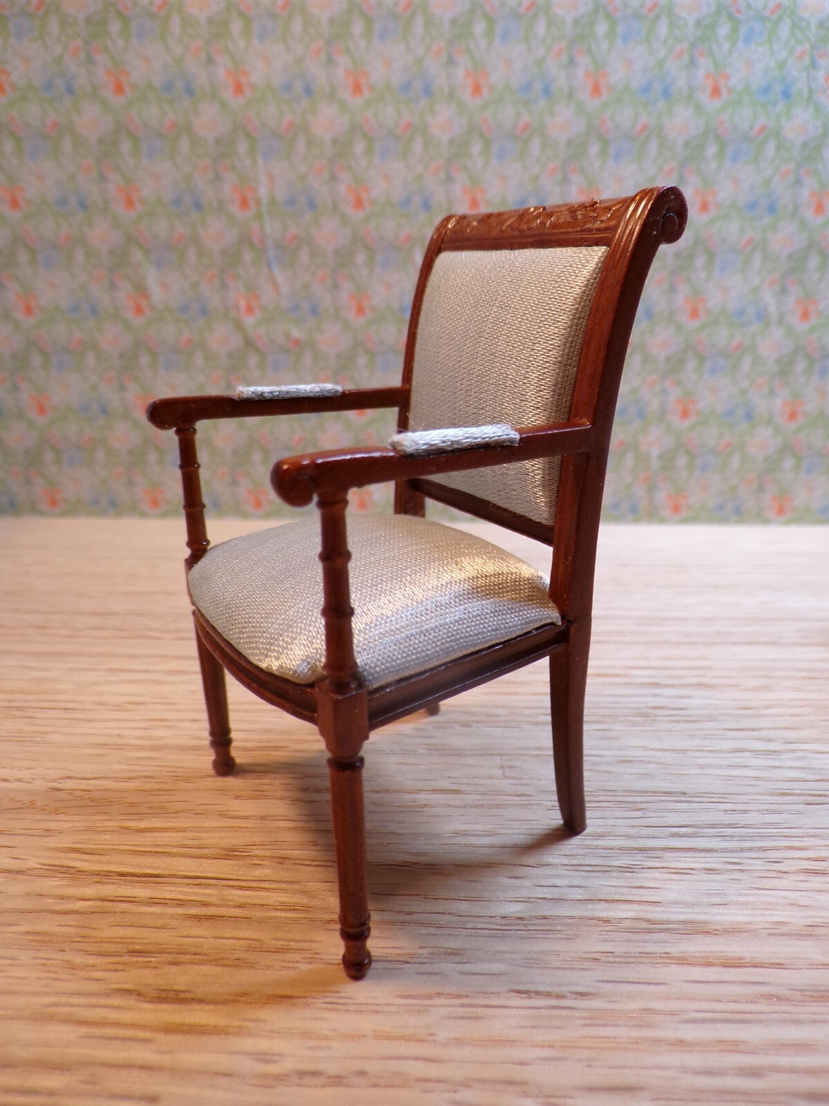 Dollhouse Miniature Walnut Living Room Set of 2 with Blue Upholstery by Hansson