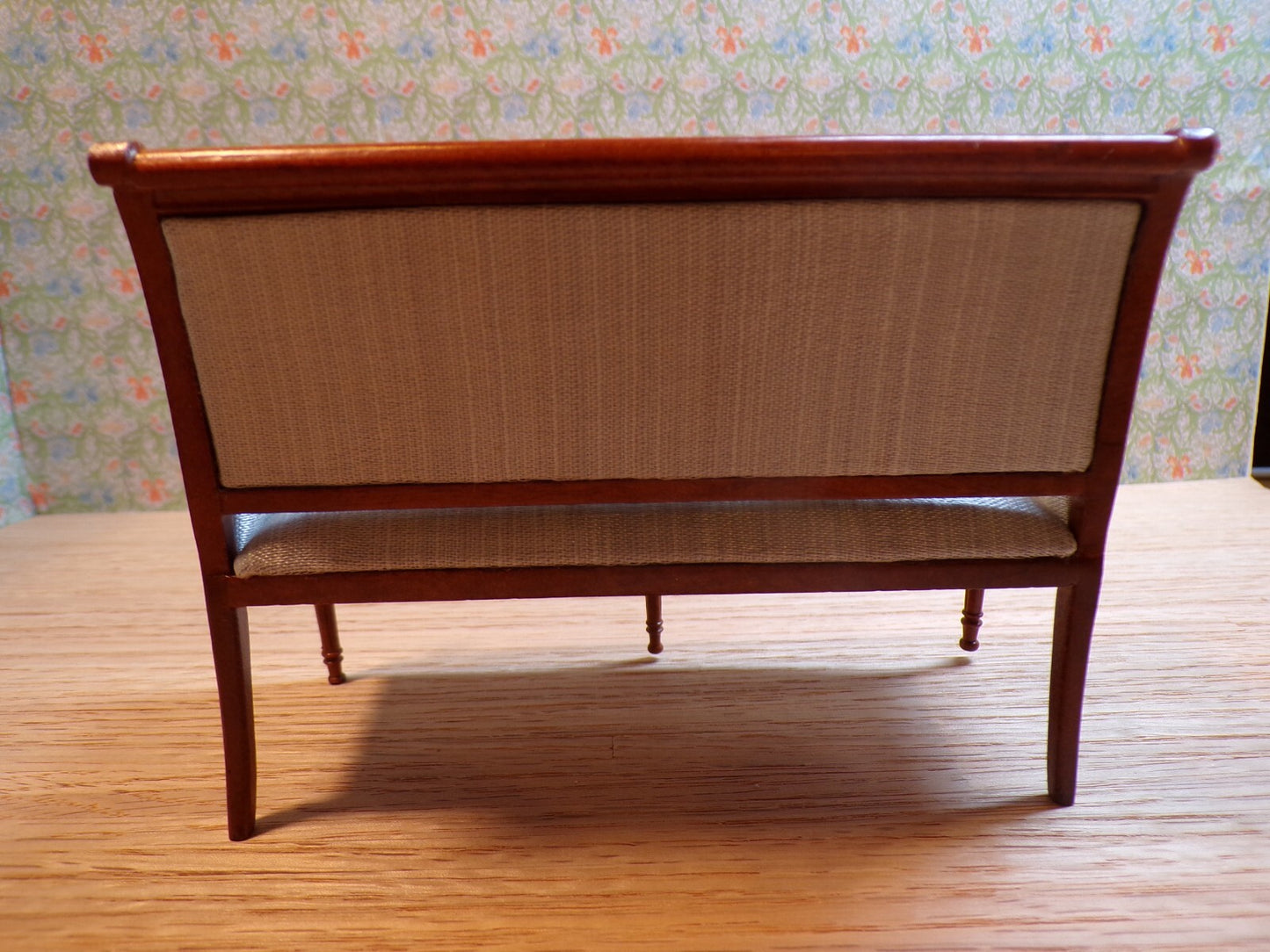 Dollhouse Miniature Walnut Living Room Set of 2 with Blue Upholstery by Hansson