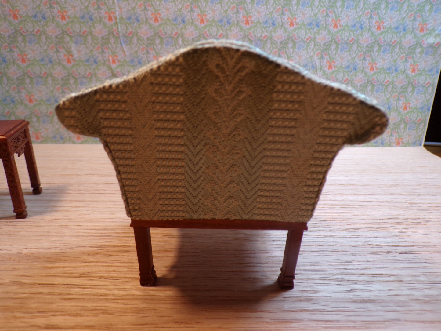 Dollhouse Miniature Walnut Living Room Set of  with Green Upholstery by Hansson