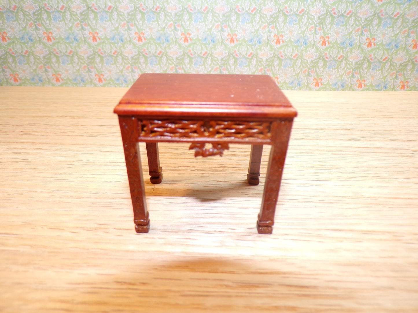 Dollhouse Miniature Walnut Living Room Set of  with Green Upholstery by Hansson