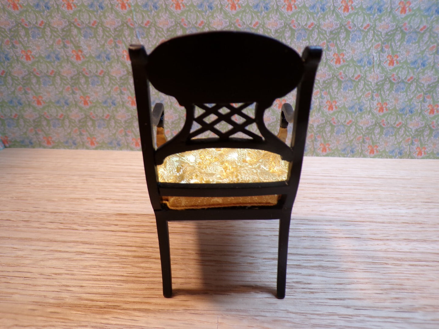 Miniature Dollhouse Black/Gold Armchair with Asian Design by Hansson
