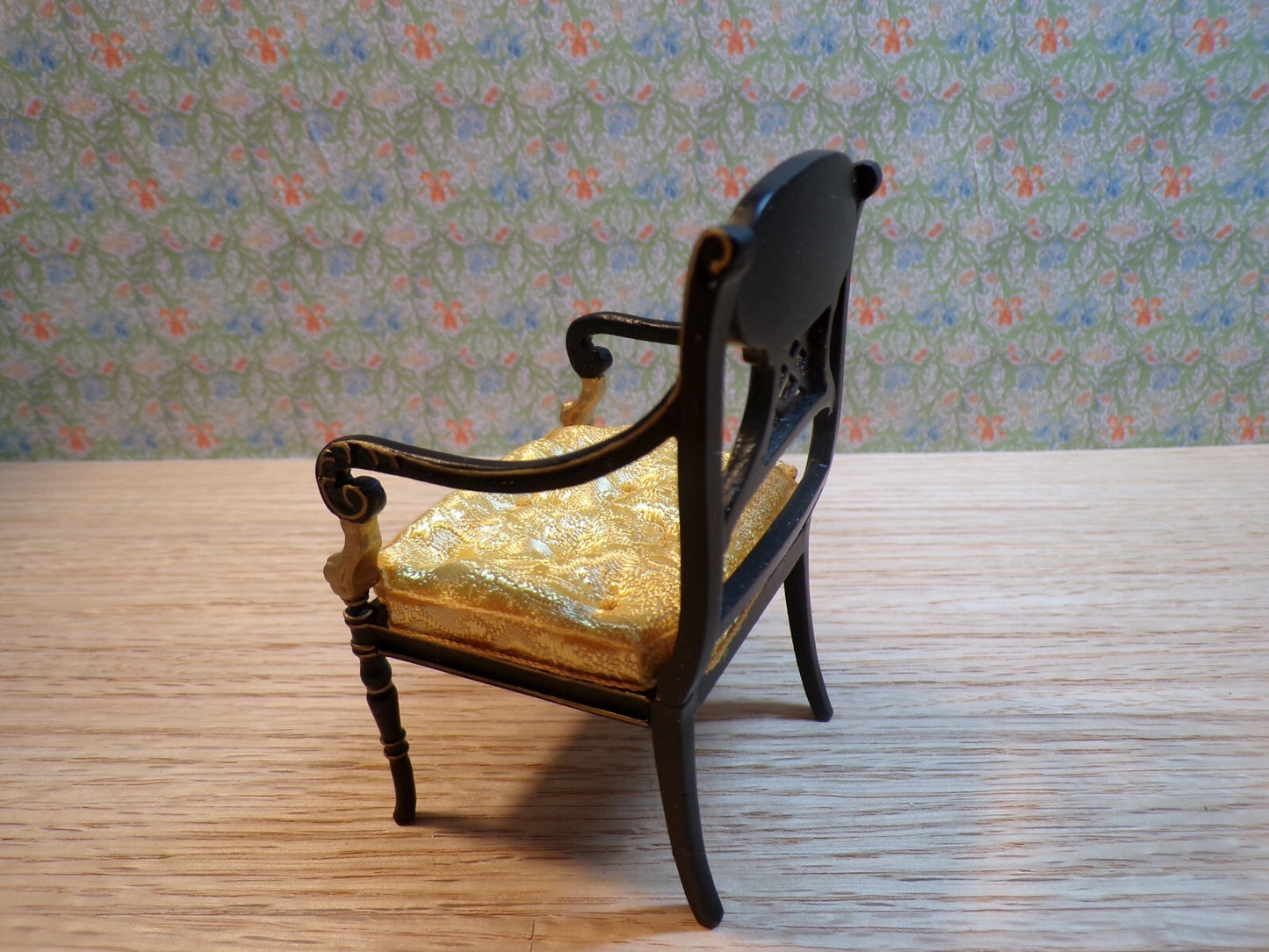 Miniature Dollhouse Black/Gold Armchair with Asian Design by Hansson