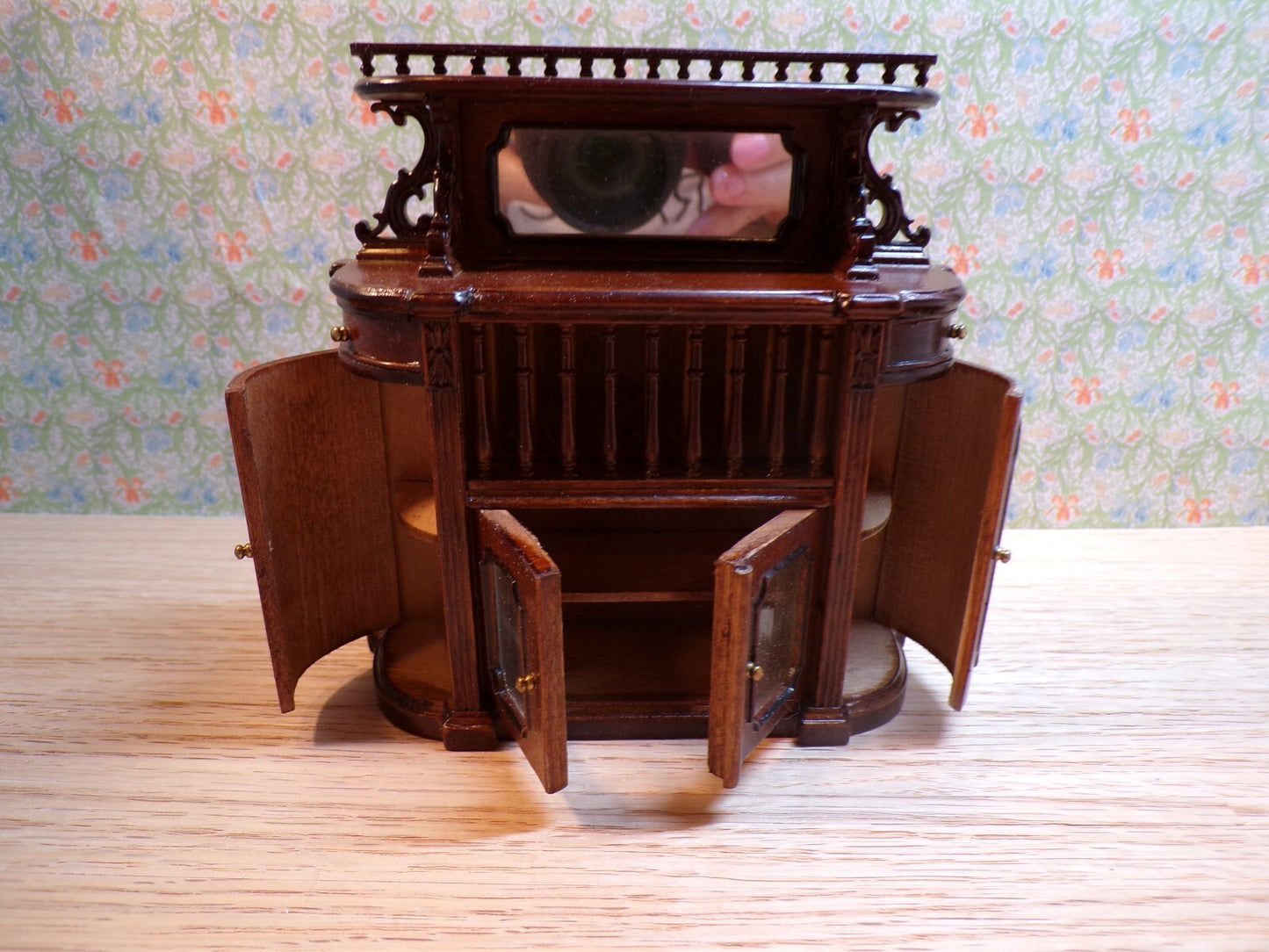 Bespaq Dollhouse Miniature China Cabinet in Walnut