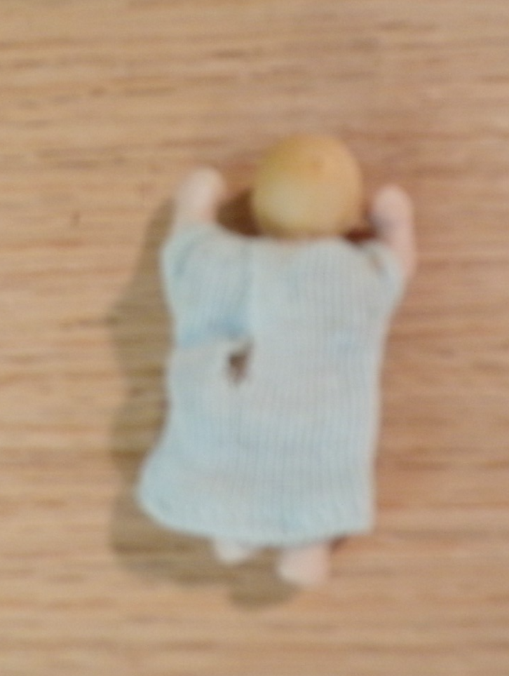Dollhouse Miniature Baby Doll in Blue Dress 1/12 Scale