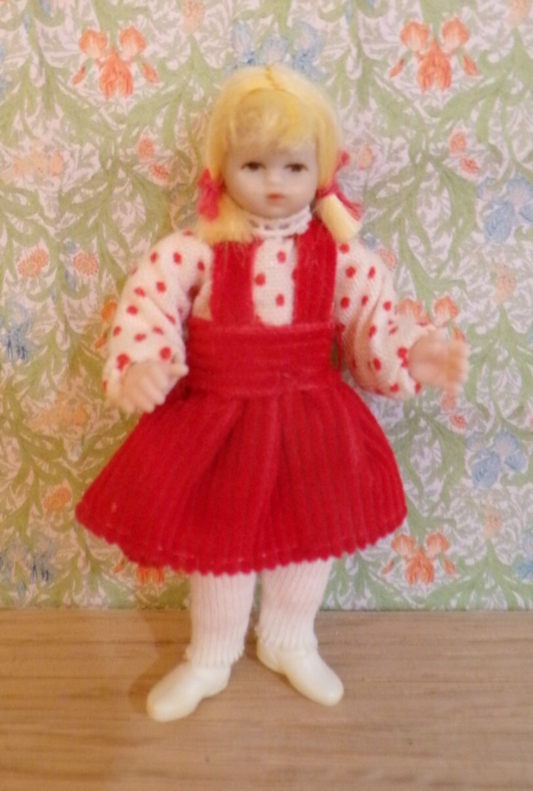 Dollhouse Miniature Girl Doll with Blonde Pigtails 1/12 Scale