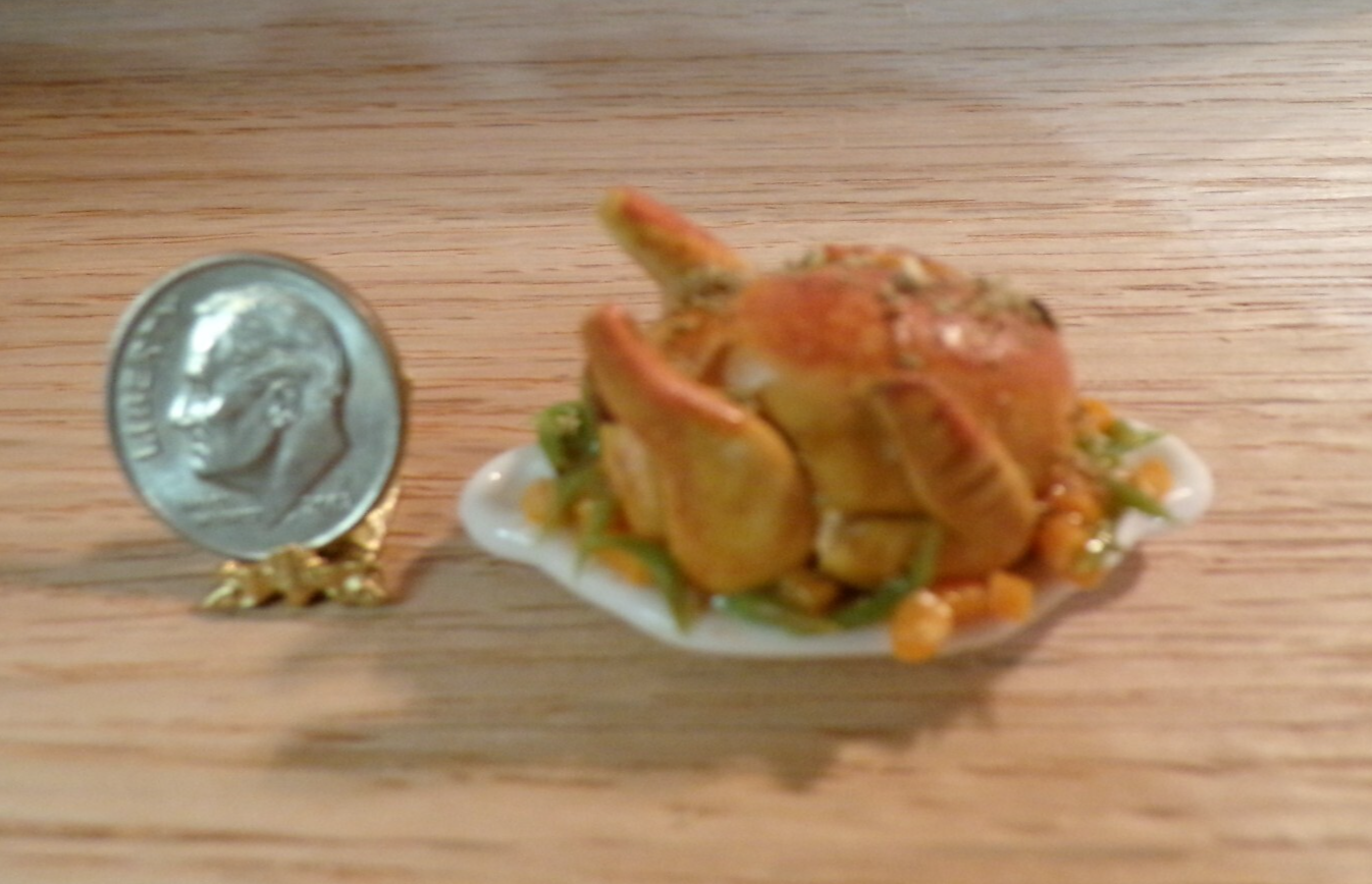 Dollhouse Miniature Turkey on Platter with Vegetables - Handcrafted
