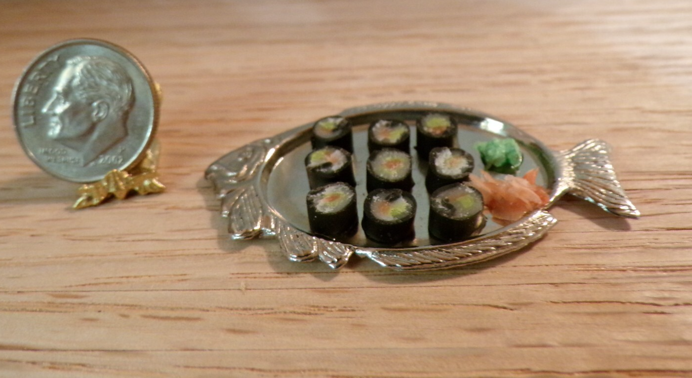 Dollhouse Miniature Sushi on Fish Tray - Handcrafted