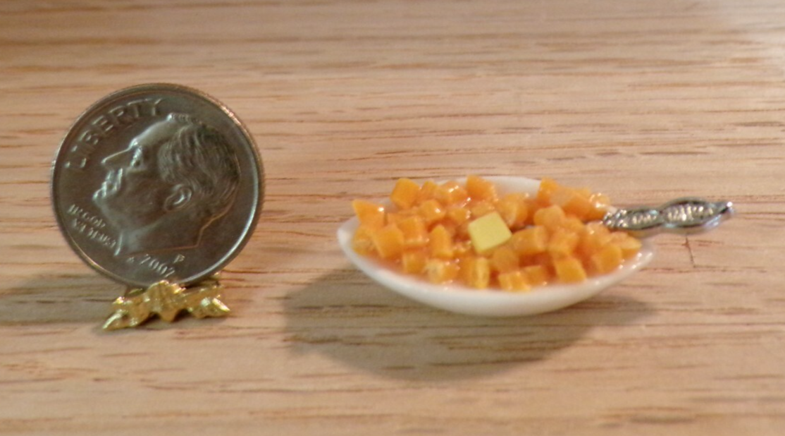 Dollhouse Miniature  Sliced Carrots in Serving Dish - Handcrafted