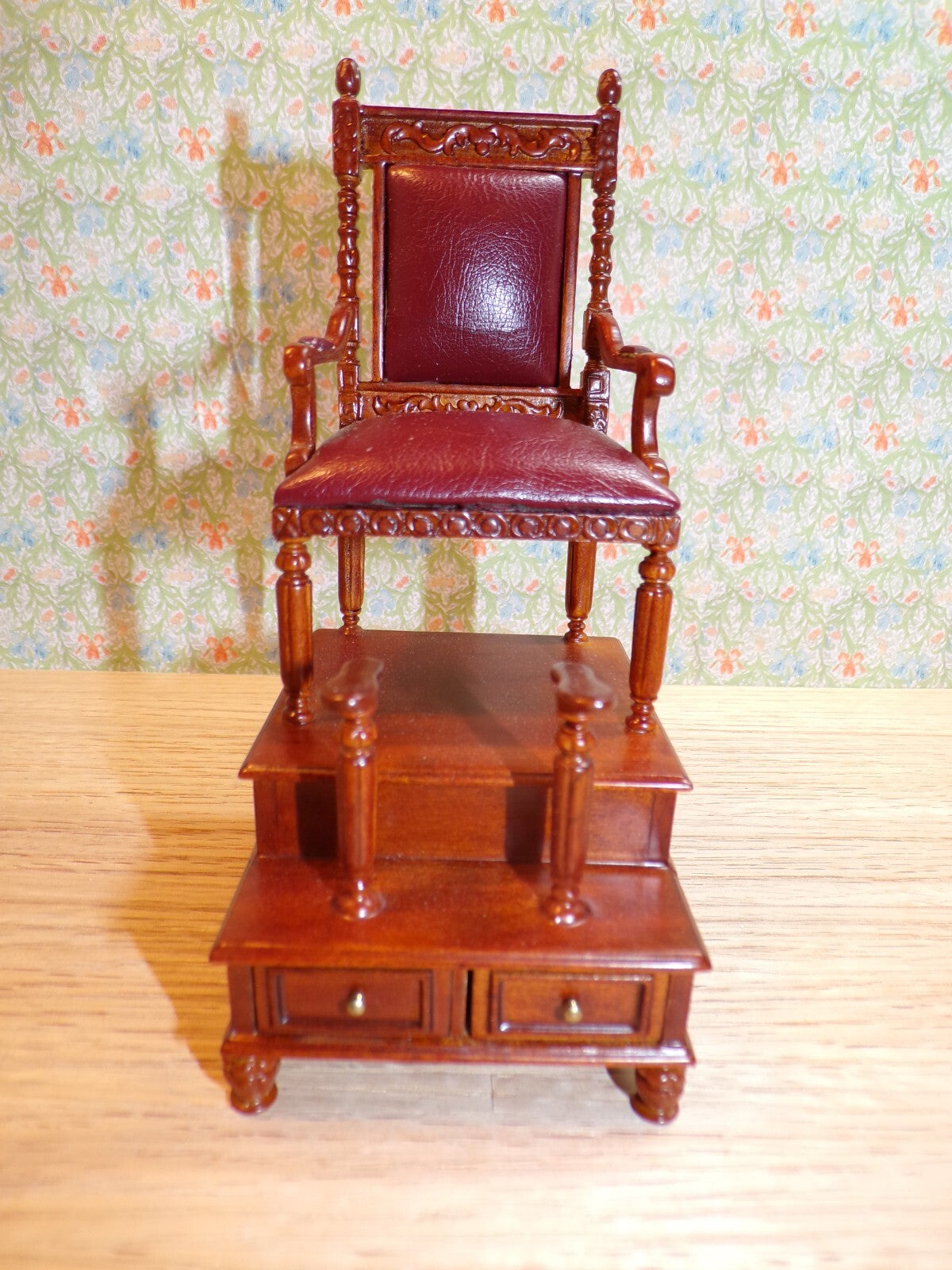 Dollhouse Miniature Shoe Shine Char with Leather Upholstery by Hansson
