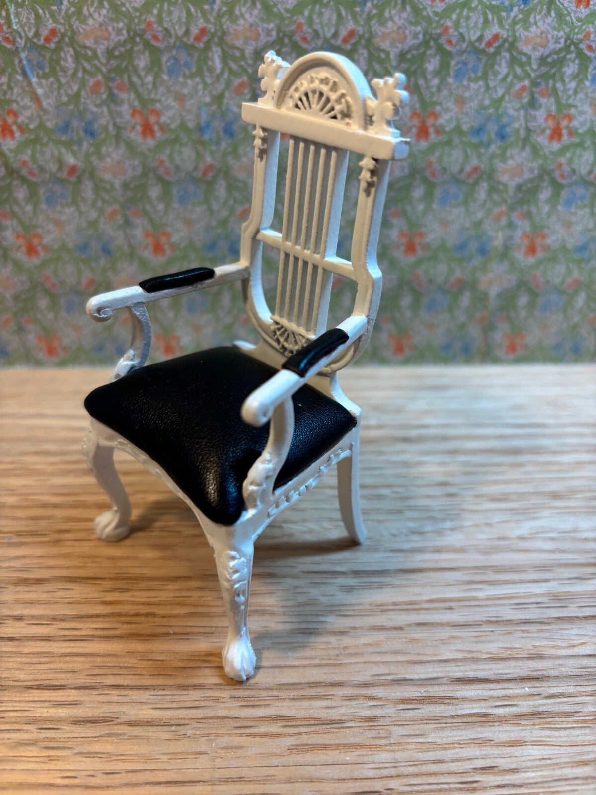 Dollhouse Miniature White Lyre Chair with Black Upholstery by Hansson