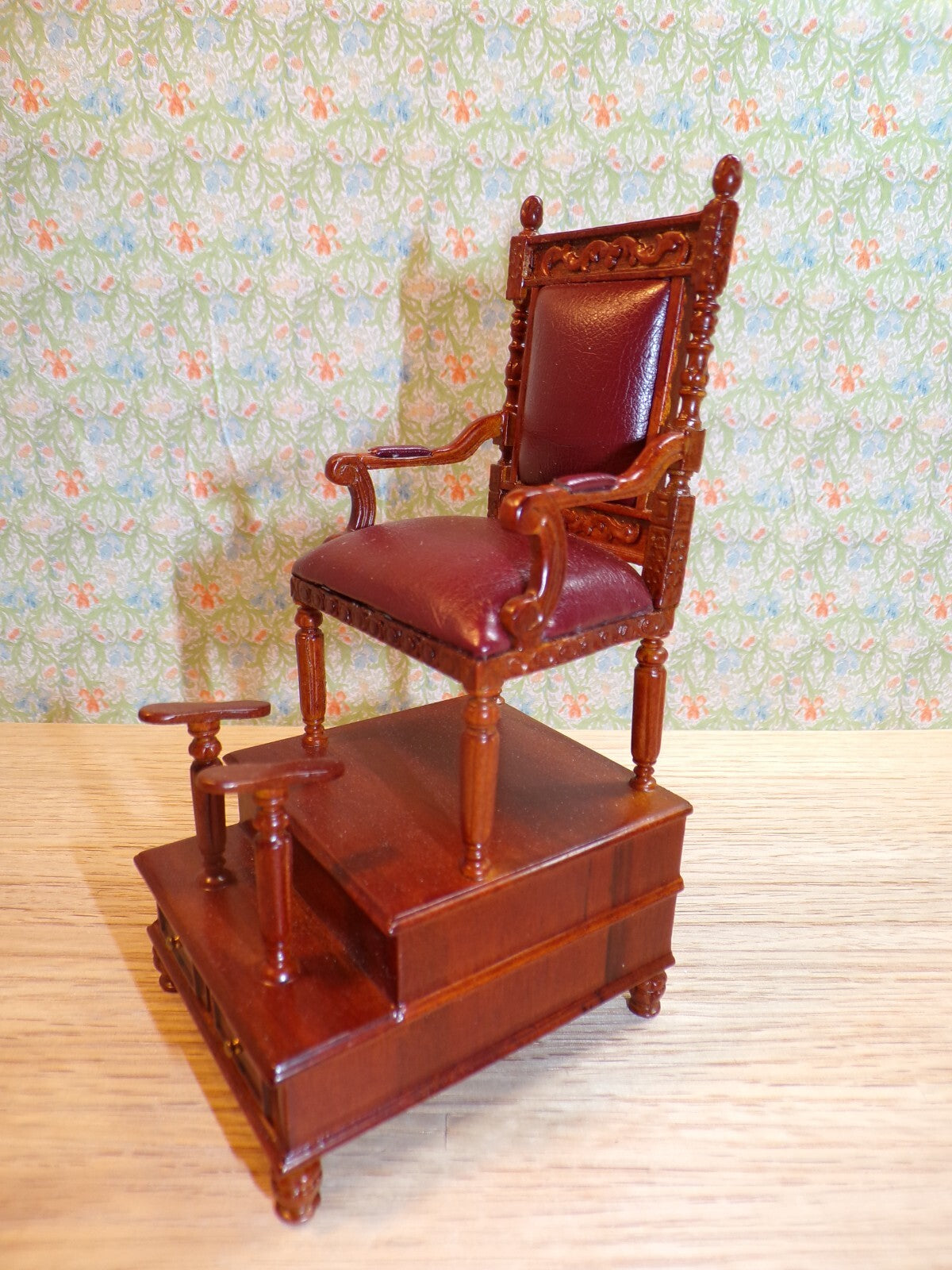 Dollhouse Miniature Shoe Shine Char with Leather Upholstery by Hansson