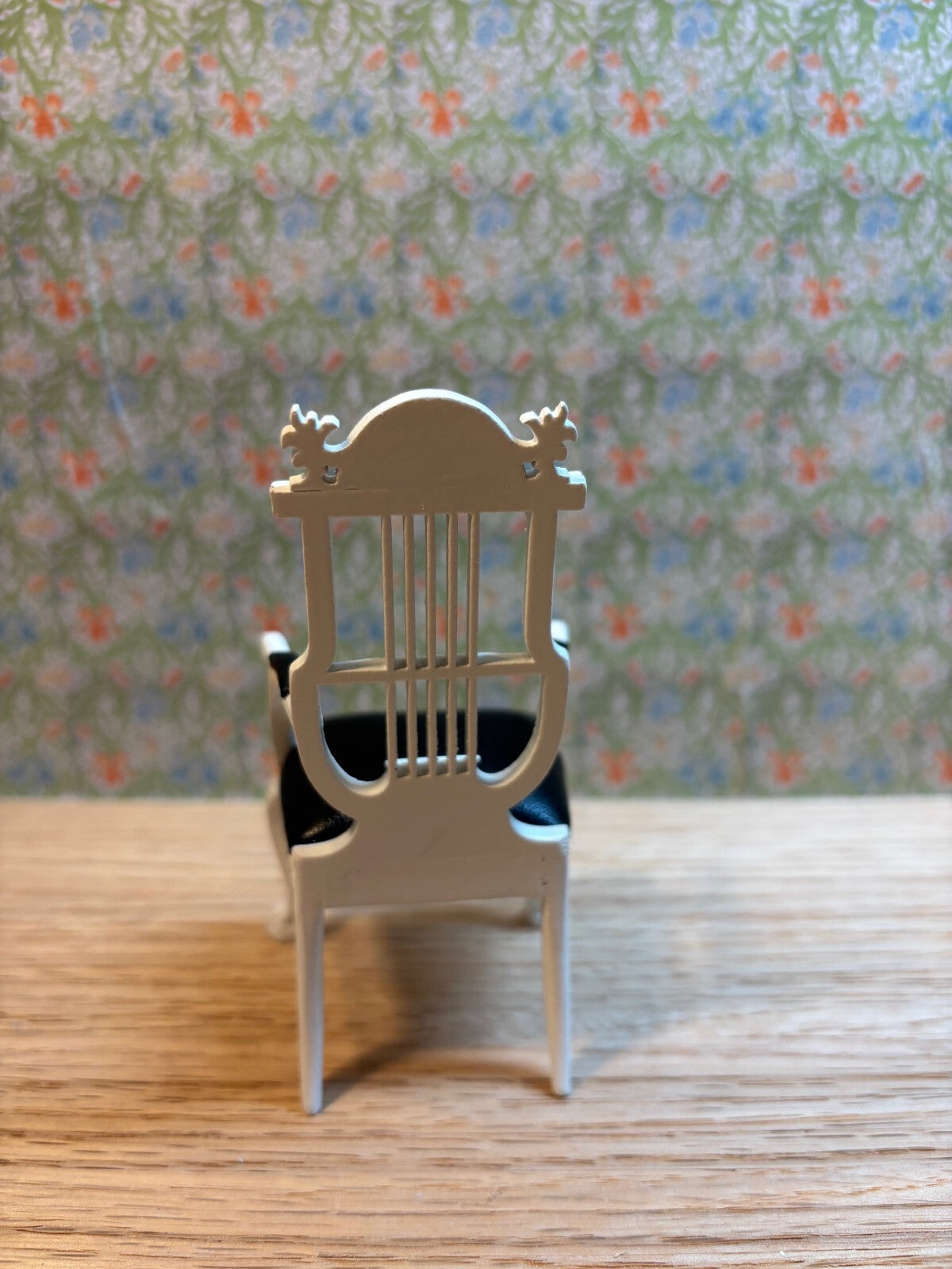 Dollhouse Miniature White Lyre Chair with Black Upholstery by Hansson