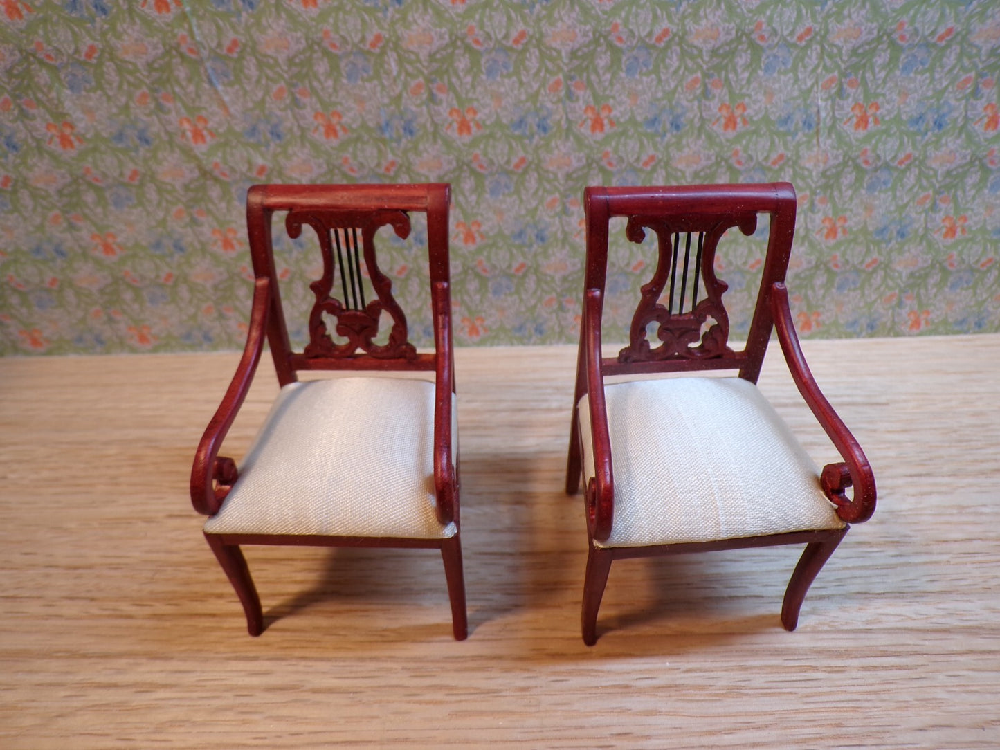 Dollhouse Miniature Set of 3 Mahogany Lyre Chairs by Hansson