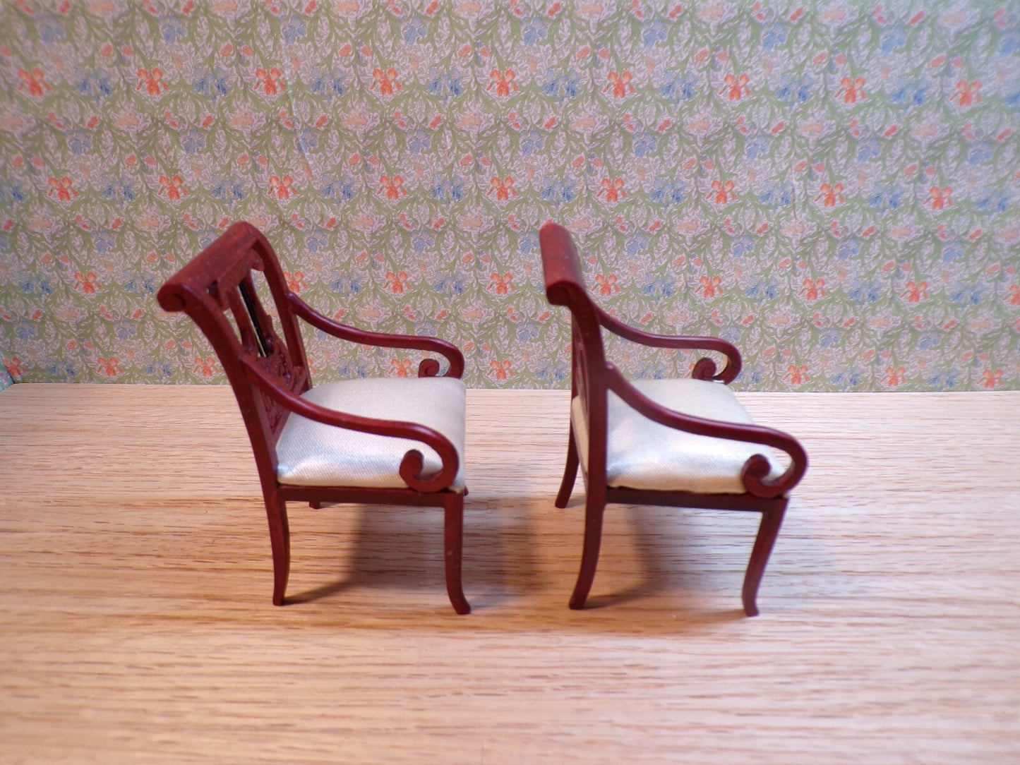 Dollhouse Miniature Set of 3 Mahogany Lyre Chairs by Hansson