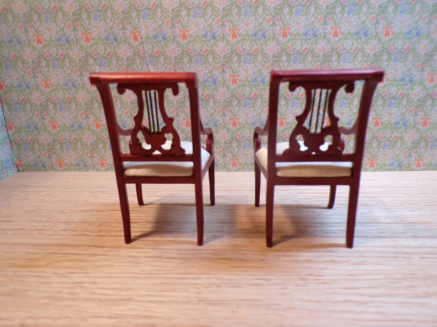 Dollhouse Miniature Set of 3 Mahogany Lyre Chairs by Hansson