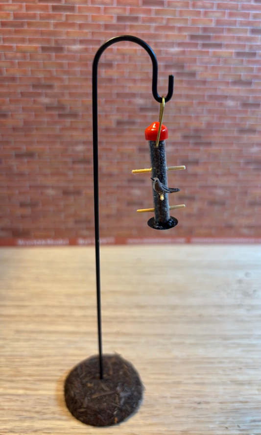 Dollhouse Miniature Birdfeeder with Bird on Shepherd's Hook - Handcrafted